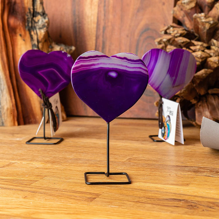 Purple Heart Agate Slice on Metal Stand - Agate Stone Home Decor - Display Healing Crystals