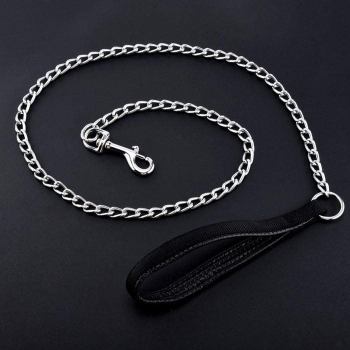49.6In Metal Dog Leash, Heavy Duty Chew Proof Pet Leash Chain with Padded Handle for Large Medium Size Dogs
