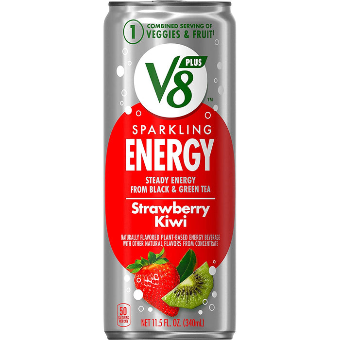 V8 +SPARKLING ENERGY Strawberry Kiwi Energy Drink, Made with Real Vegetable and Fruit Juices, 11.5 FL OZ Can (Pack of 12)