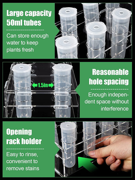 Floral Tubes Kit with Rack for Milkweed, Monarch Caterpillars Milkweed Tubes, Milkweed Cutting Feeding with Stable Acrylic Holder, 50ML Floral Vials for Butterfly Caterpillars Supplies