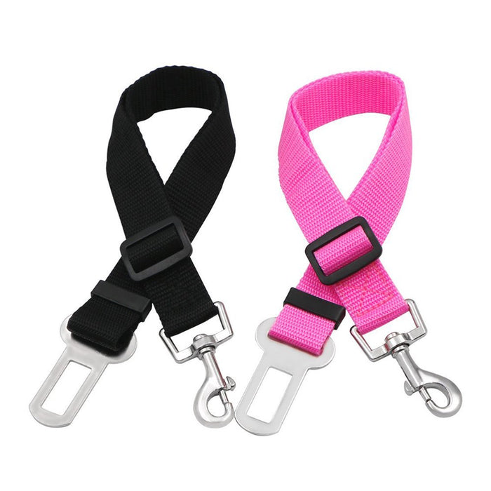 2Pcs Adjustable Pet Car Seat Dog Cat Auto Safety Leash Vehicle Seatbelt Harness (Black & Pink)