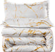 Gold Metallic Marble Comforter Set Queen Size Foil Print Glitter Bedding Sets,White/Gold, Queen