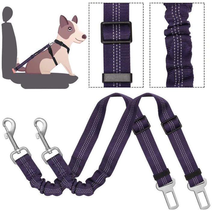 Dog Seat Belt, 2 Pack Adjustable Pet Car Seatbelt High Elasticity Bungee Safety Belt Connect to Dog Harness in Vehicle Car Trip for Small Medium Large Dogs Daily Use