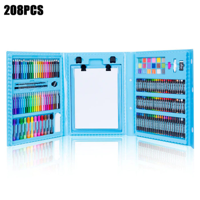 208 PCS Kid Draw Set Colored Pencil Crayon Watercolors Pens with Drawing Board Drawing Set Toy School Supplies Kid Gifts
