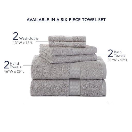Martex 7132976 Ringspun Solid Soft Absorbent Cotton 6 Piece Hand and Bath Towel Set Silver