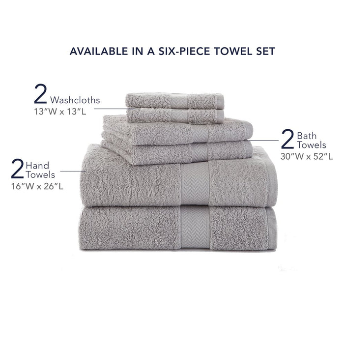 Martex 7132976 Ringspun Solid Soft Absorbent Cotton 6 Piece Hand and Bath Towel Set Silver