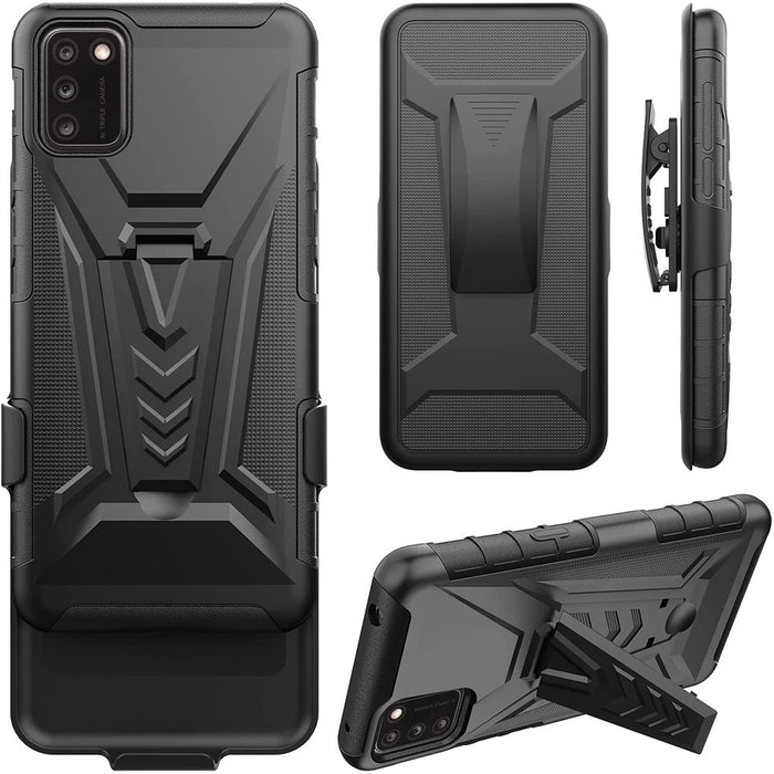 Alcatel TCL A3X A600DL Belt Clip Holster Kickstand Shock Proof Phone Case with Tempered Glass Screen Protector - Black