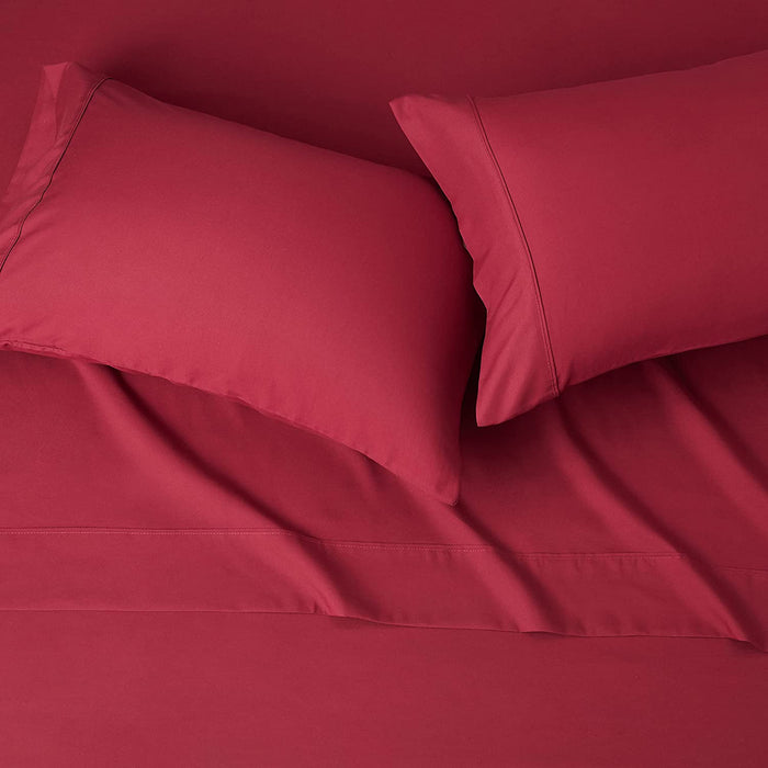 Lightweight Super Soft Easy Care Microfiber Bed Sheet Set with 14" Deep Pockets - Queen, Burgundy