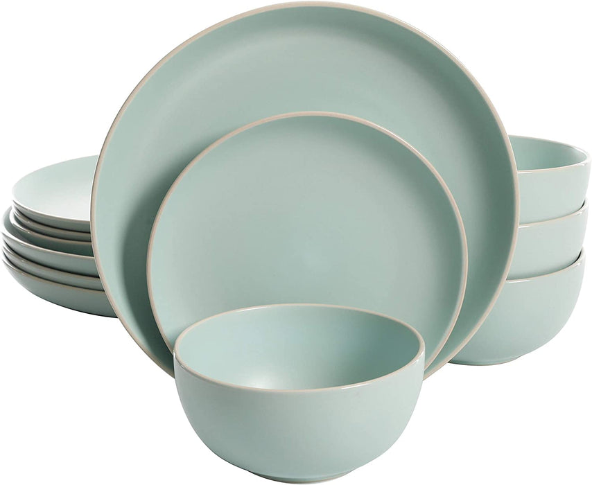 Gibson Home Rockaway round Stoneware Dinnerware Set, Service for 4 (12Pcs), Blue