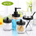 Set of 4 Mason Jar Bathroom Accessories - Clear Mason Jar Soap Dispenser&2 Apothecary Jars & Toothbrush Holder - Bathroom Home Decor Clearance, Countertop Vanity Organizer