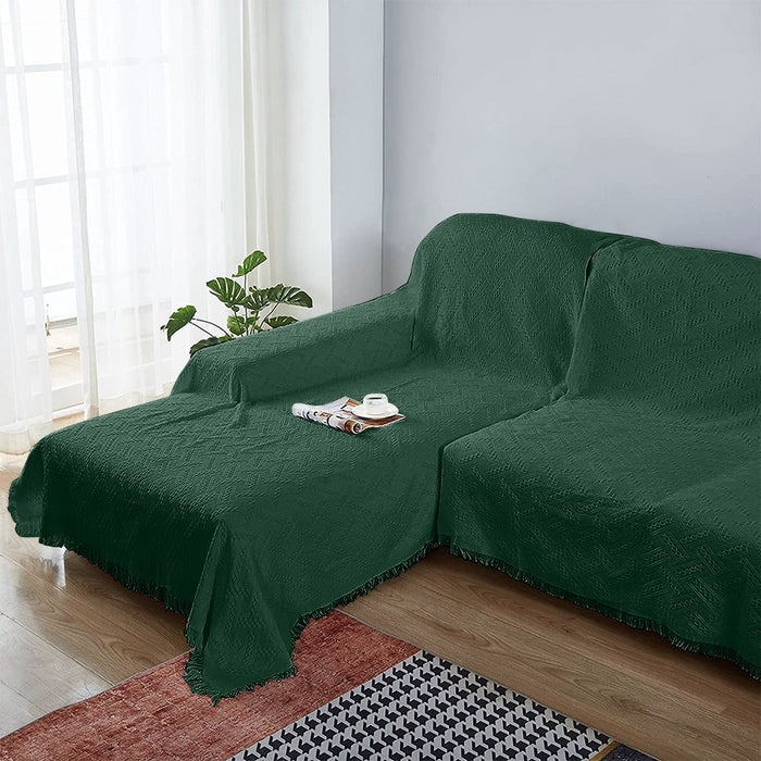 Cotton Geometrical Sofa Cover, Sectional Couch Covers for 1 Cushion Couch Couch Cover Living Room Throws Blankets Sofa Slipcovers, Furniture Protector for Pets (Medium, 71" X 91", Green)