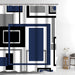 Blue Black Geometric Pattern Polyester Shower Curtain and Rug Sets Bathroom Decor Set, Waterproof Shower Curtain with 12 Hooks and Toilet Rugs
