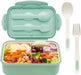 Bento Boxes for Adults - 1100 ML Bento Lunch Box for Kids Childrens with Spoon & Fork - Durable Perfect Size for On-The-Go Meal, Bpa-Free and Food-Safe Materials(Green)