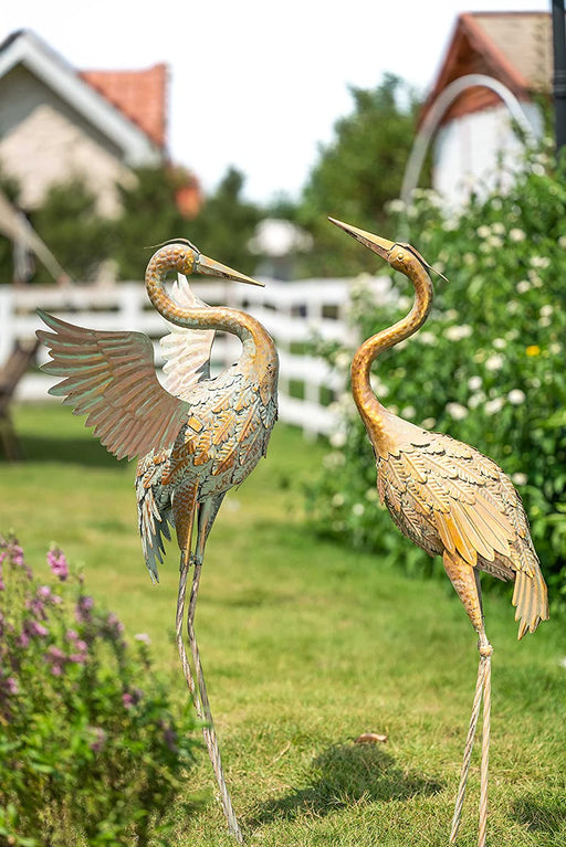 Yard Decorations Outdoor Heron Garden Art Statues Sculptures, 33-39 Inch Metal Copper Crane Yard Art Bird Lawn Ornaments for Backyard outside Porch Patio Wedding Decor, Set of 2