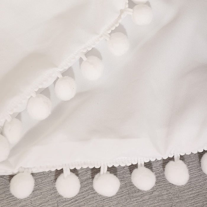 off White Queen Ball Pom Fringe Design Comforter Set 3Pcs, 3 Pieces Boho Aesthetic Luxurious Queen Bedding Set, Vintage Ultra Soft Microfiber Comforter Set