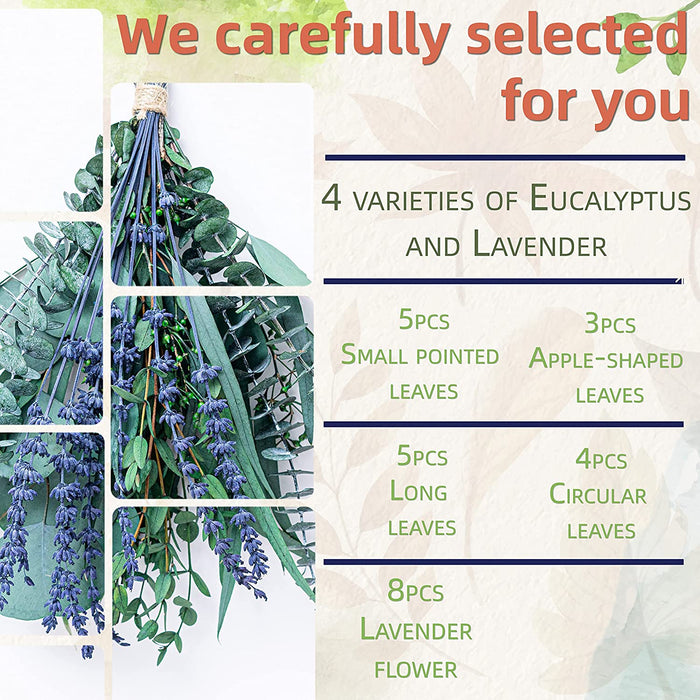 25Pcs Eucalyptus & Lavender Flowers Bundle for Shower | Natural Real Fresh Eucalyptus Leaves Eucalyptus Shower Plant |Shower Decor Home Decor