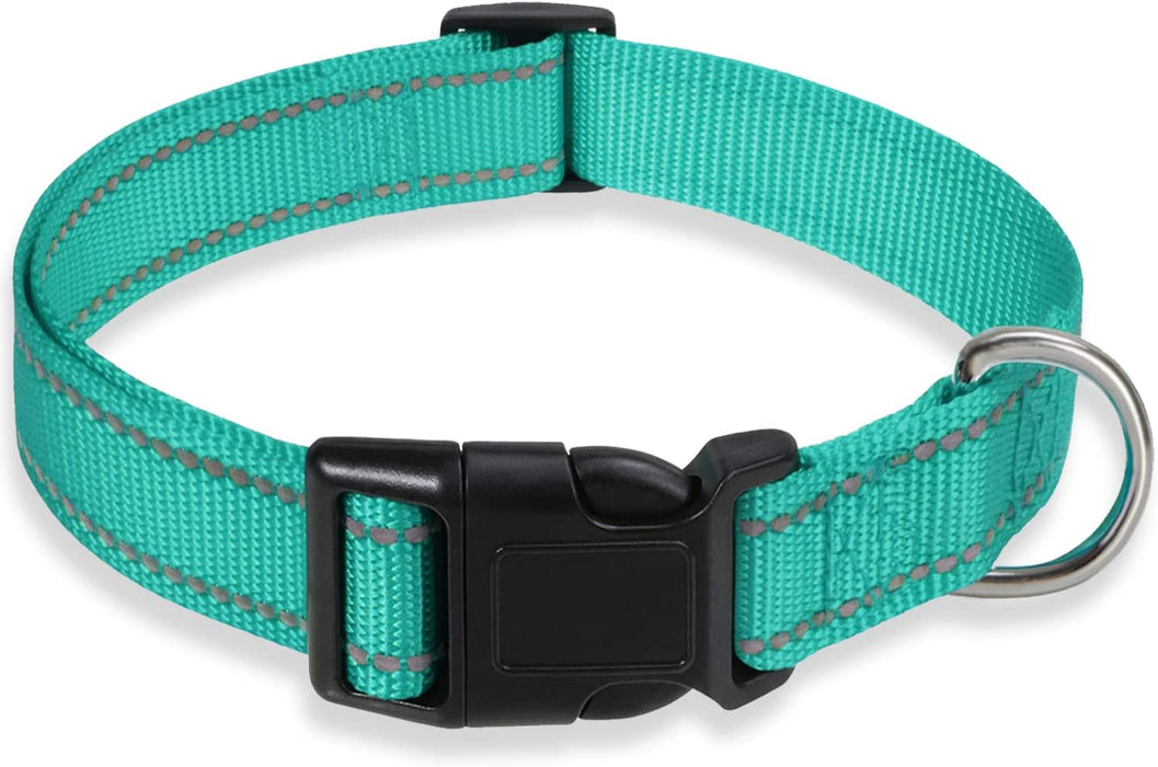 Reflective Dog Collar with Buckle Adjustable Safety Nylon Collars for Small Medium Large Dogs, Black S