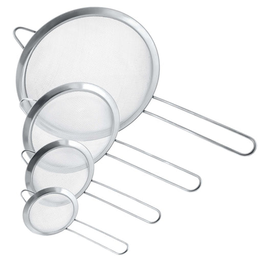 - Set of 4 Fine Mesh Stainless Steel Strainers, 3", 4", 5.5" and 8" Sizes