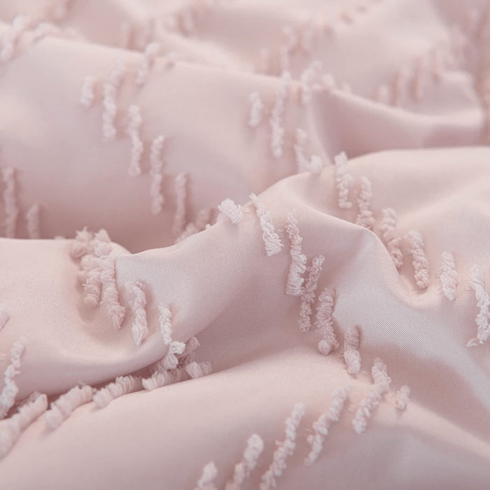 Queen Size Comforter Set, Chevron Tufted Design Blush Pink , Boho Bedding for Queen Bed ,Lightweight and Fluffy for All Seasons, 3 Piece