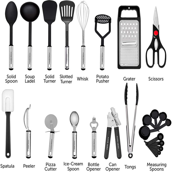 Kitchen Utensil Set - 25 Nylon Cooking Utensils - Kitchen Gadgets Cookware Set - Apartment Essential Kitchen Tool Set