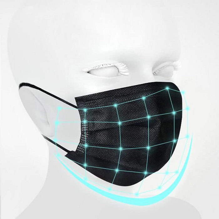 100PCS 3 Ply Black Disposable Face Mask Filter Protection Face Masks