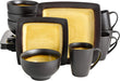 Gibson Elite Tequesta Square Reactive Glaze Stoneware Dinnerware Set, Service for 4 (16Pcs), Taupe