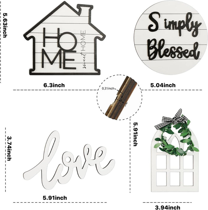 Tiered Tray Decor 10 Pieces Farmhouse Decor for Tiered Tray, White Exquisite Relief Design Sign Rustic Table Ornaments for Kitchen Table Decoration, Housewarming Gift (Tiered Tray NOT Included)