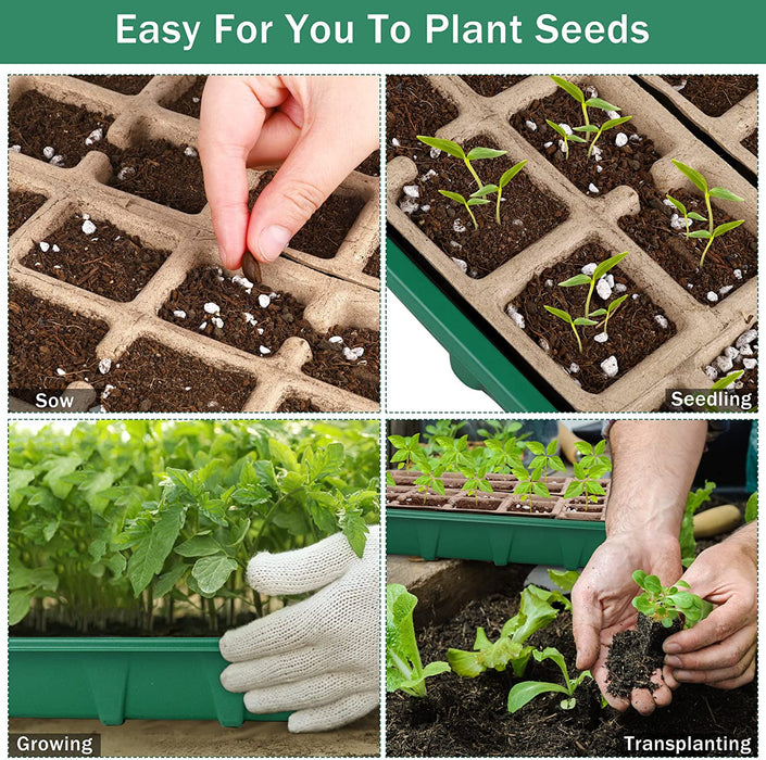 5 Pack Seed Starter Tray Kit, 15 Peat Pots for Seedlings Plastic Growing Germination Trays with Plants Labels, Planting Tools, Germination Plant Starting Pots for Plant Seeds, Green
