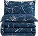 Silver Metallic Marble Comforter Set Queen Size Foil Print Glitter Bedding Set, Navy Blue/Silver