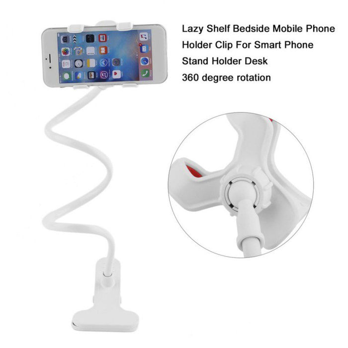 Phone Holder Bed Gooseneck Mount - Flexible Arm 361 Mount Clip Bracket Clamp Stand for Smartphones