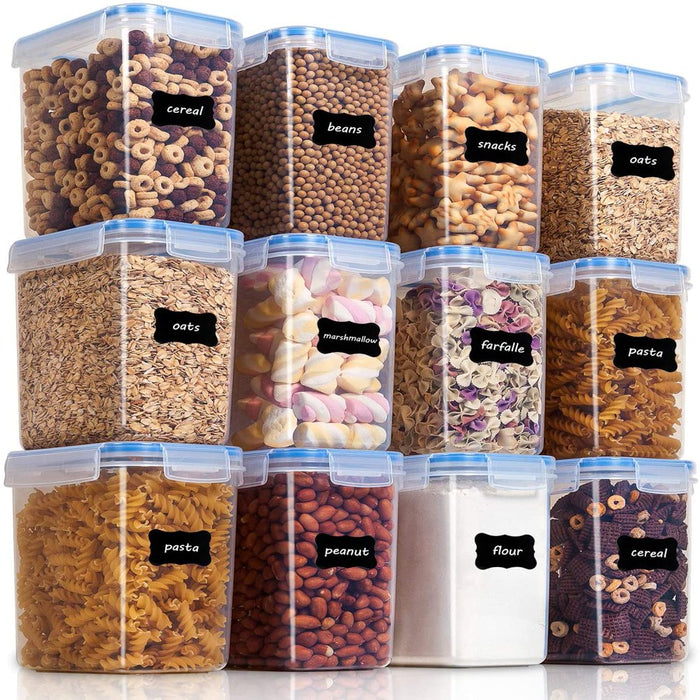 Vtopmart Airtight Food Storage Containers 12 Pieces 1.5Qt / 1.6L- Plastic PBA Free Kitchen Pantry Storage Containers for Sugar, Flour and Baking Supplies - Dishwasher Safe - Include 24 Labels, Blue