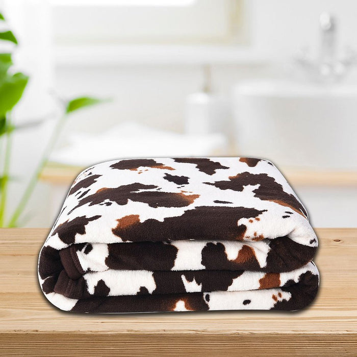 Homesmart Brown Cow Print Throw Blanket Warm and Cozy Coral Fleece Animal Print