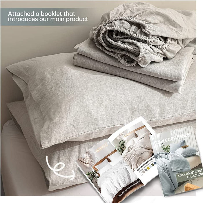 Simple&Opulence 100% Linen Sheet Set Solid Color-4 Pcs Washed French Linen Bed Sheets(1 Flat Sheet,1 Fitted Sheet,2 Pillowcases)-Breathable Bedding Set (Linen, Queen)