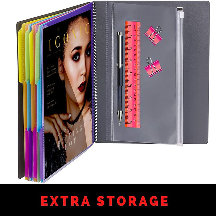 24 Pocket Spiral Project Organizer with 12 Dividers, Fits 8.5" X 11" Letter Size Papers Folder Organizer Binder with Front Cover and Customizable Cover, Erasable Write on Tabs for Documents Files