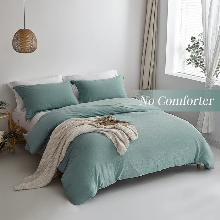 Duvet Cover Queen Size - Super Soft Green Blue Duvet Cover Set 3 Piece 100% Washed Microfiber Comforter Cover Set Bedding Set with Zipper Closure, 1 Duvet Cover 90X90 and 2 Pillow Shams