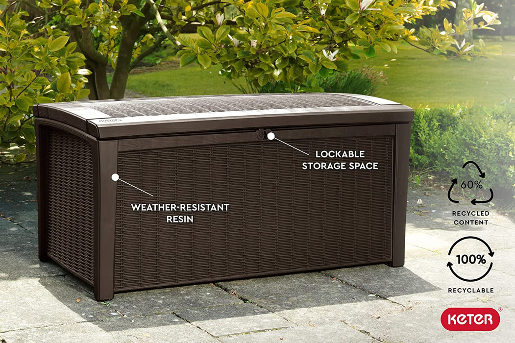 Borneo 110 Gallon Resin Deck Box-Organization and Storage for Patio Furniture Outdoor Cushions, Throw Pillows, Garden Tools and Pool Toys, Brown