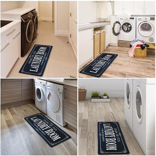 Laundry Room Rug Runner Non Slip Laundry Mats Mudroom Runner Farmhouse Kitchen Floor Mat Bathroom Laundry Room Decor Accessories( Black, 20 X 47 Inch )