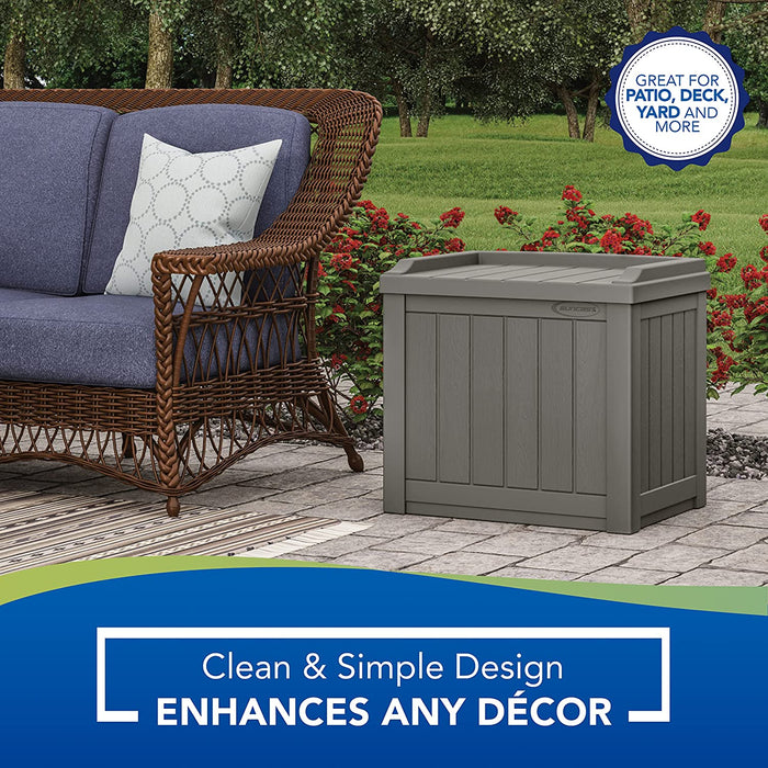 22-Gallon Small Deck Box - Lightweight Resin Indoor/Outdoor Storage Container and Seat for Patio Cushions and Gardening Tools - Store Items on Garage, Yard - Stone Gray