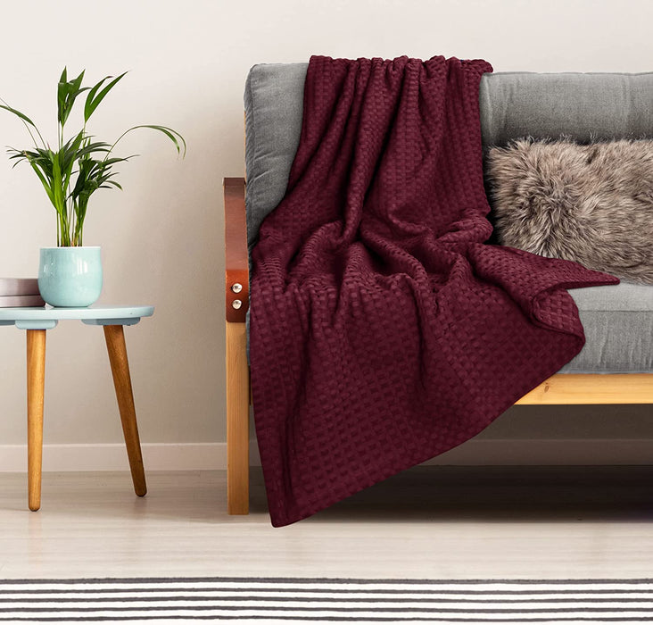 Cotton Waffle Blanket 300 GSM (Burgundy - 90X108 Inches) Soft Lightweight Breathable Bed Blanket King Size Layering Any Bed for All Season