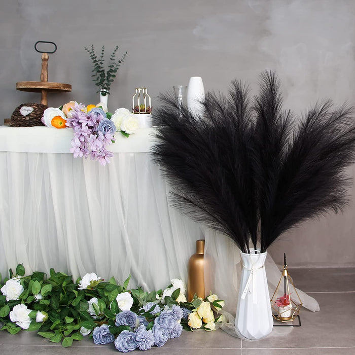 7-Pcs 38"/3.1FT Faux Pampas Grass Large Tall Fluffy Artificial Fake Flower Boho Decor Bulrush Reed Grass for Vase Filler Farmhouse Home Wedding Decor (Black)