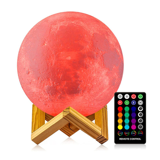 Moon Lamp 16 Colors, Dimmable, Rechargeable Lunar Night Light (5.9 Inch) Full Set with Wooden Stand, Remote & Touch Control - Cool Nursery Decor for Baby Kids Bedroom, Birthday Day Gifts