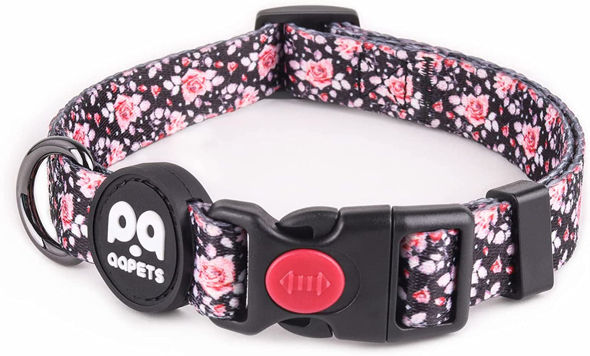QQPETS Adjustable Soft Dog Collar: Print Flower Pink Multicolor Cute Patterns for XS Small Medium Large Pet Girl Boy Puppy Walking Running Training (M, Bone)