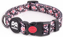 QQPETS Adjustable Soft Dog Collar: Print Flower Pink Multicolor Cute Patterns for XS Small Medium Large Pet Girl Boy Puppy Walking Running Training (M, Bone)