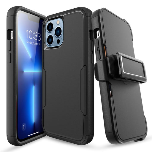 for Iphone 13 Pro Max/13 Pro/13/13 Mini Phone Case with Belt Clip Stand Shockproof Protective Case Hybrid Armor Cover, Black