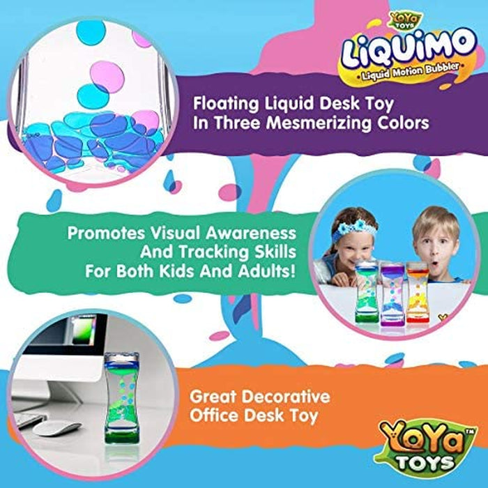 Liquimo - Liquid Motion Bubbler for Kids and Adults (3-Pack) - Hourglass Liquid Bubbler - Timer for Sensory Play, Fidget Toy - Stress Management - Cool Desk Décor