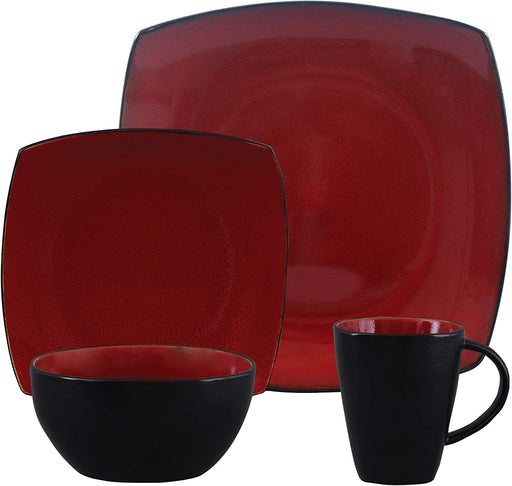 Gibson Soho Lounge 16-Piece Square Reactive Glaze Dinnerware Set, Red
