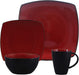 Gibson Soho Lounge 16-Piece Square Reactive Glaze Dinnerware Set, Red