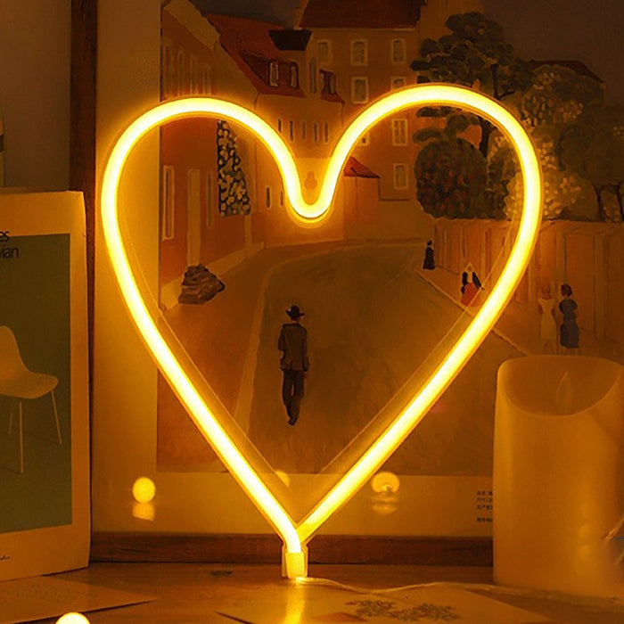 LED Neon Light Decorative Rechargeable Romantic Confession Love Heart LED Modeling Neon Light for Valentine'S Day(Warm White)