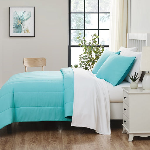 Mainstays Teal 7 Piece Bed in a Bag Comforter Set with Sheets, Queen