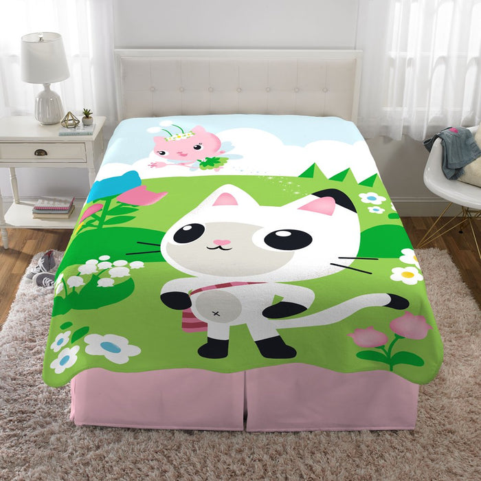 Gabby'S Dollhouse Kids Plush Twin/Full Blanket, 62 X 90, Blue and Green, Dreamworks